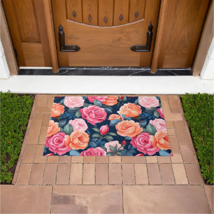 Red Pink Orange Roses Pattern Design Doormat