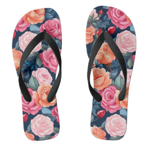 Red Pink Orange Roses Pattern Design Flip Flops