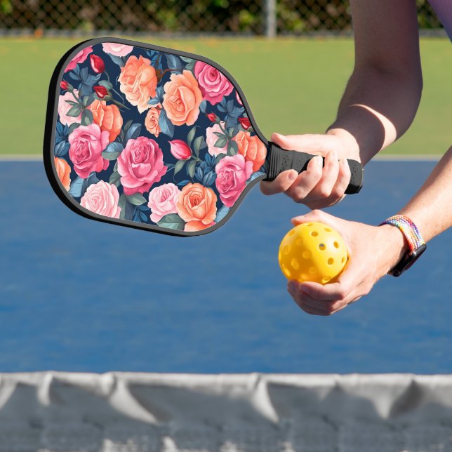 Red Pink Orange Roses Pattern Design Pickleball Paddle (Insitu)