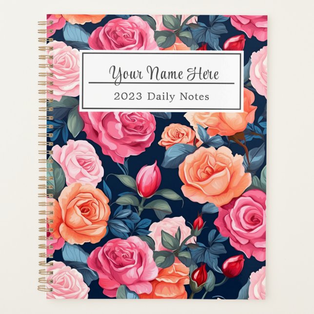 Red Pink Orange Roses Pattern Design Planner (Front)