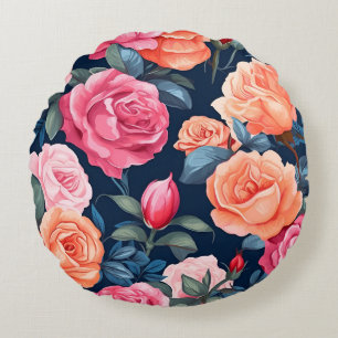 Red Pink Orange Roses Pattern Design Round Cushion