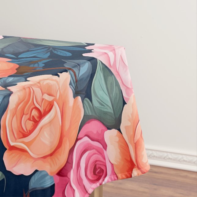 Red Pink Orange Roses Pattern Design Tablecloth (In Situ)