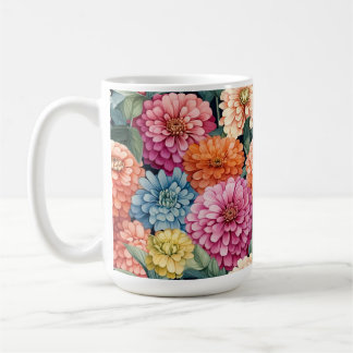 RED PINK ORANGE ZINNIA BLOOMS COFFEE MUG