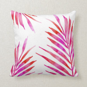 Red Pink Palm Fronds Cushion