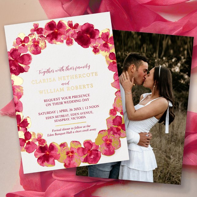Red pink pansy watercolor flower wedding gold (Creator Uploaded)