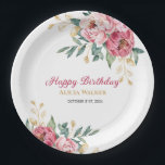 Red Pink Peony Gold Leaf Greenery Birthday Brunch Paper Plate<br><div class="desc">Elegant and stylish floral birthday paper plate features stunning watercolor red and pink peony flower with gold leafy greenery. Matching items available in store!</div>