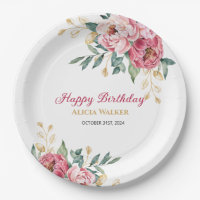 Red Pink Peony Gold Leaf Greenery Birthday Brunch