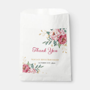 Red Pink Peony Gold Leaf Greenery Birthday Favour Bags