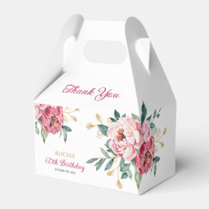 Red Pink Peony Gold Leaf Rustic Floral Birthday Favour Box