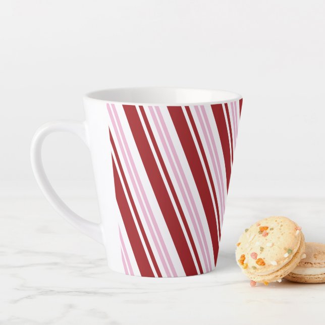Red & Pink Peppermint Stripe Latte Mug (In Situ)