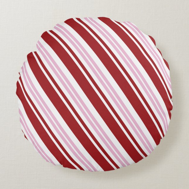 Red & Pink Peppermint Stripe Round Cushion (Front)