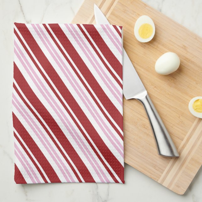 Red & Pink Peppermint Stripe Tea Towel (Quarter Fold)