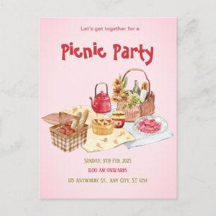Red Pink Picnic Illustration Postcard