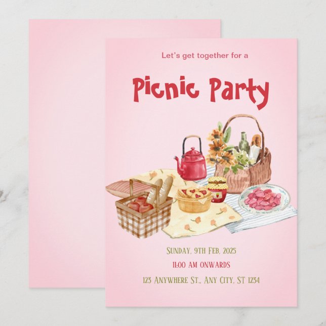 Red Pink Picnic Party Invitation (Front/Back)