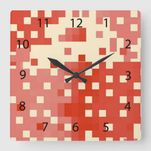 Red & Pink Pixel Pattern Square Wall Clock