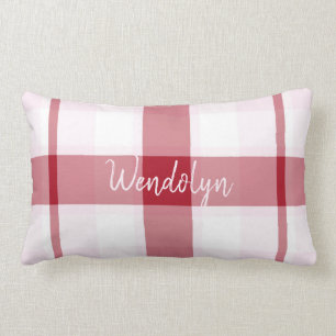 Red Pink Plaid Girl Throw Lumbar Pillow