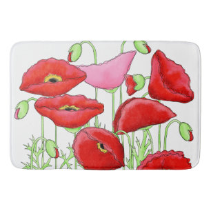 Red Pink Poppies Art Custom Decorative Bath Mat