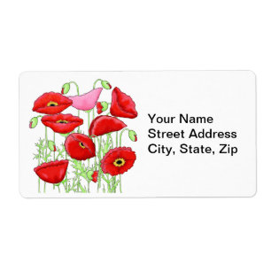 Red Pink Poppies Art Custom Name Personalised