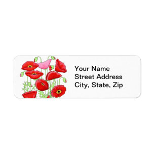 Red Pink Poppies Art Custom Name Personalised