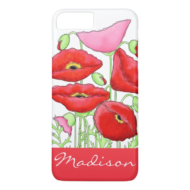 Red Pink Poppies Art Custom Name Personalised Case-Mate iPhone Case (Back)