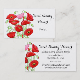 Red Pink Poppies Flowers Art Custom Florist Business Card