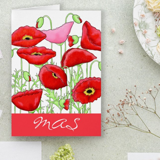 Red Pink Poppy Flowers Monogram Initials Notes (Monogram personalized note cards with the every beautiful poppy make a beautiful statement or gift.)