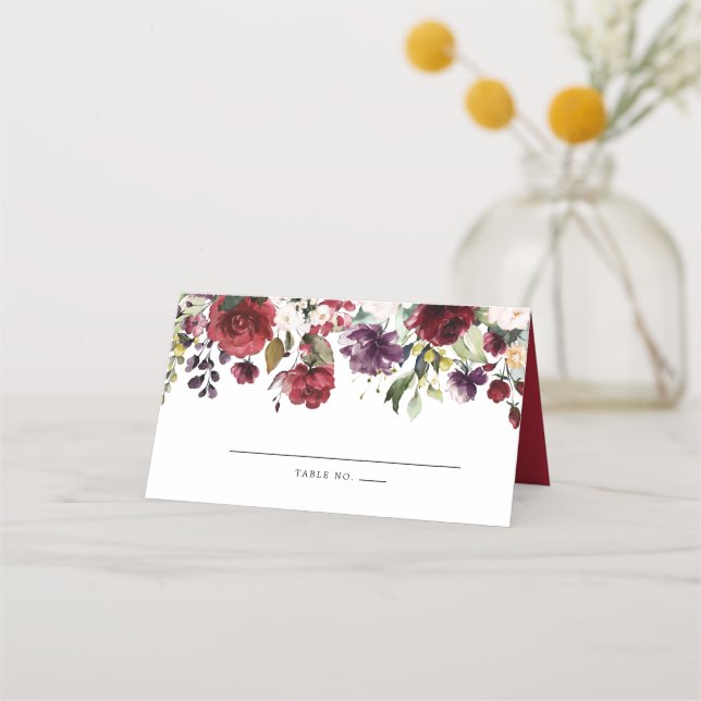Red Pink Purple Floral Place Card (Front)