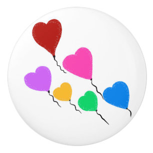 Red Pink Purple Green Heart Balloons Ceramic Knob