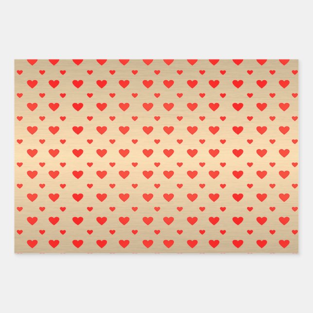 Red Pink Purple Hearts Golden Foil Valentine's Day Wrapping Paper Sheet (Front)