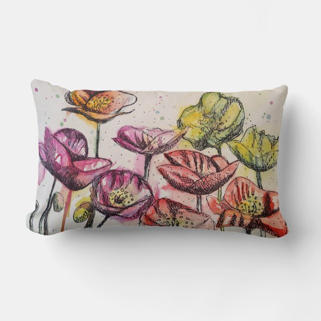 Red Pink Purple Poppy Flowers Poppies Floral Cushi Lumbar Cushion (Front)