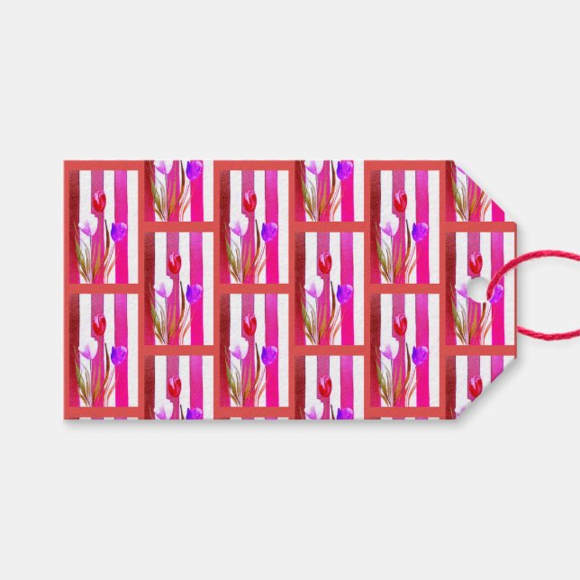 RED, PINK & PURPLE TULIPS Gift Tag (Front (Horizontal))