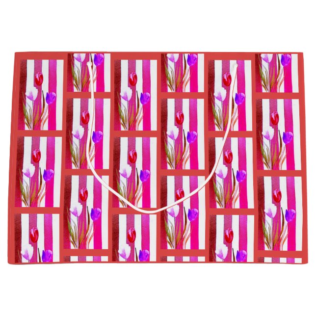 RED, PINK & PURPLE TULIPS  LARGE GIFT BAG (Front)