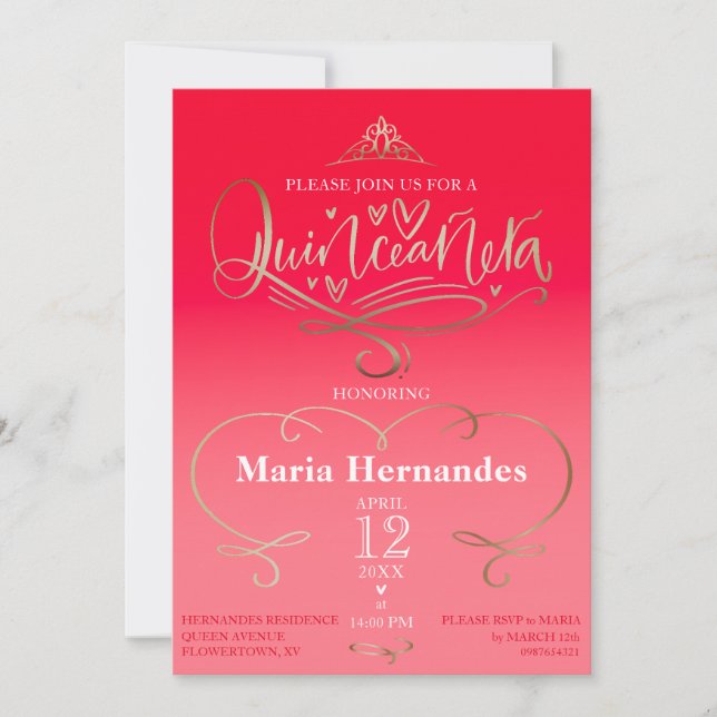Red Pink Quinceañera Invitation Template (Front)