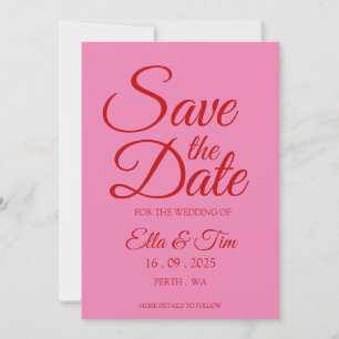 Red & Pink Quirky Unique Wedding Save The Date Invitation