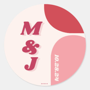 Red Pink Retro Arch Wedding Monogram Classic Round Sticker