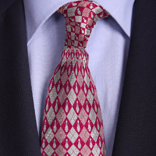 Red & Pink Retro Argyle Bowling Pin Tie