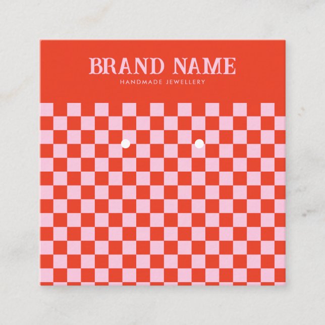 Red Pink Retro Bold Groovy Earrings Display Square Business Card (Front)