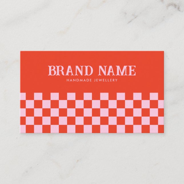 Red Pink Retro Bold Groovy Trendy Jewellery Brand Business Card (Front)