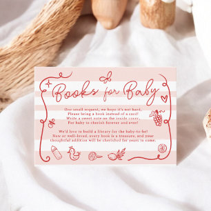 Red Pink Retro Cute Illustrated Books Baby Shower Enclosure Card