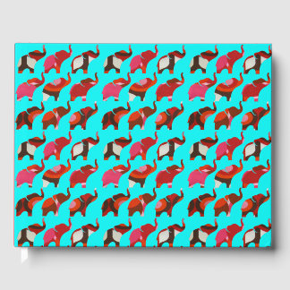 Red & Pink Retro Elephants Guest Book