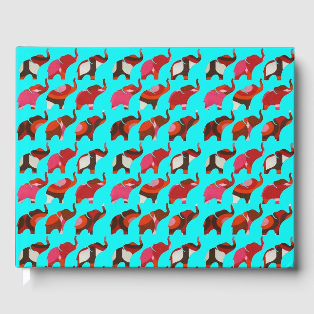 Red & Pink Retro Elephants Guest Book (Front)
