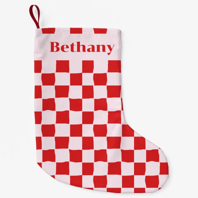 Red Pink Retro Groovy  Small Christmas Stocking (Front)