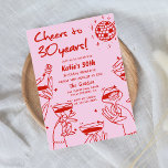 Red Pink Retro Hand Drawn Funky 30th Birthday Invitation<br><div class="desc">Red Pink Retro Hand Drawn Funky 30th Birthday Invitation</div>