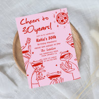 Red Pink Retro Hand Drawn Funky 30th Birthday