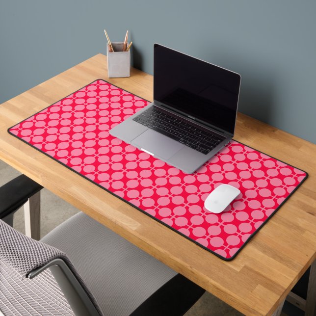 Red pink retro monochrome polka dot pattern  desk mat (Office 2)