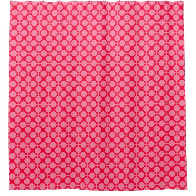 Red pink retro monochrome polka dot pattern  shower curtain (Front)