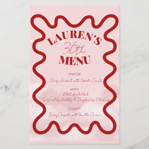 Red Pink Retro Wavy Budget Dinner Party Menu