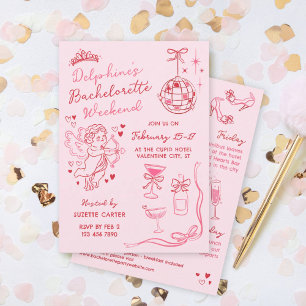 Red Pink Romantic Cupid Bachelorette Weekend Invitation
