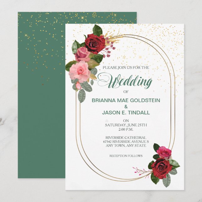 Red Pink Rose Double Frame Wedding Invitation (Front/Back)