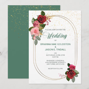 Red Pink Rose Double Frame Wedding Invitation
